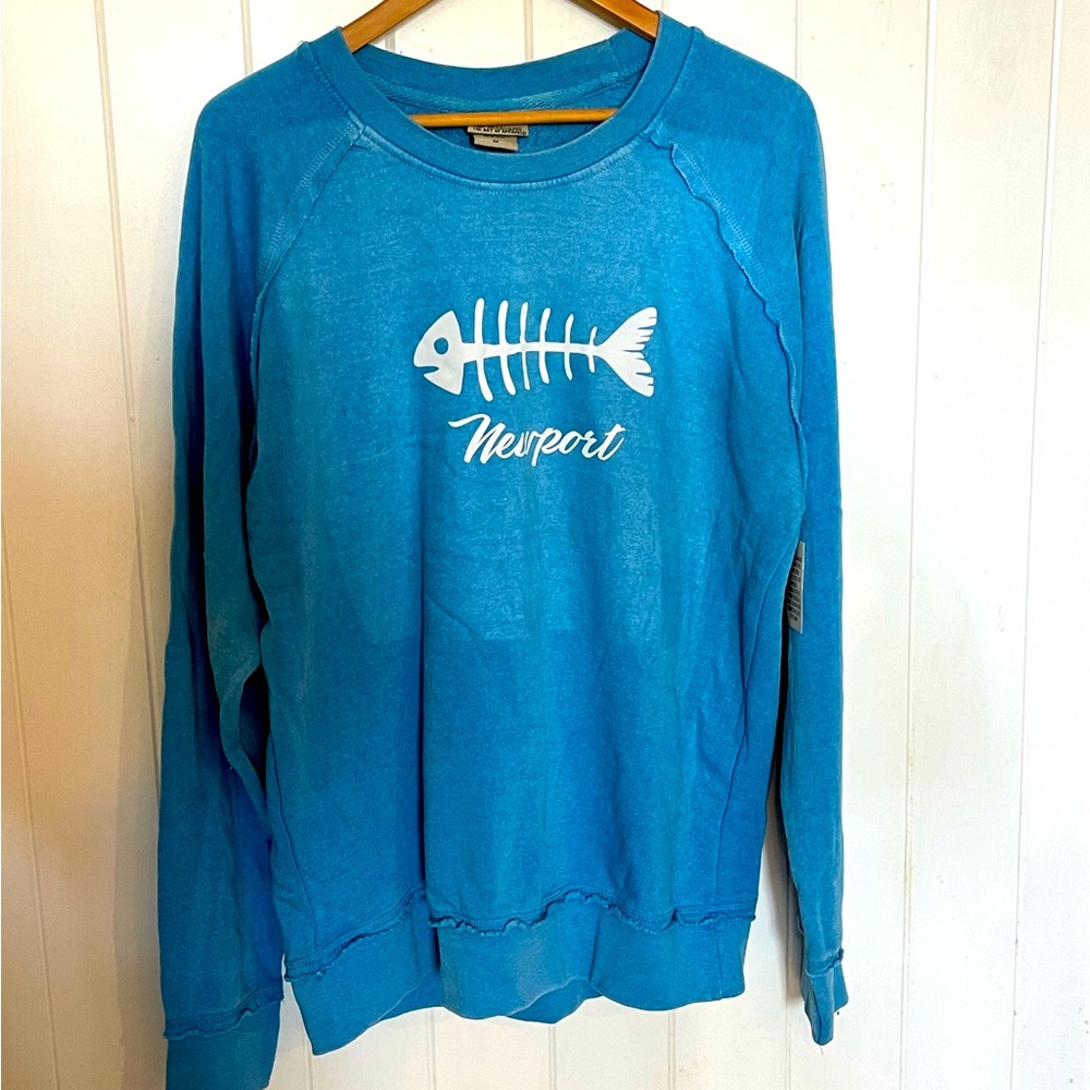 Long Sleeve Blue Crewneck Pullover. Newport